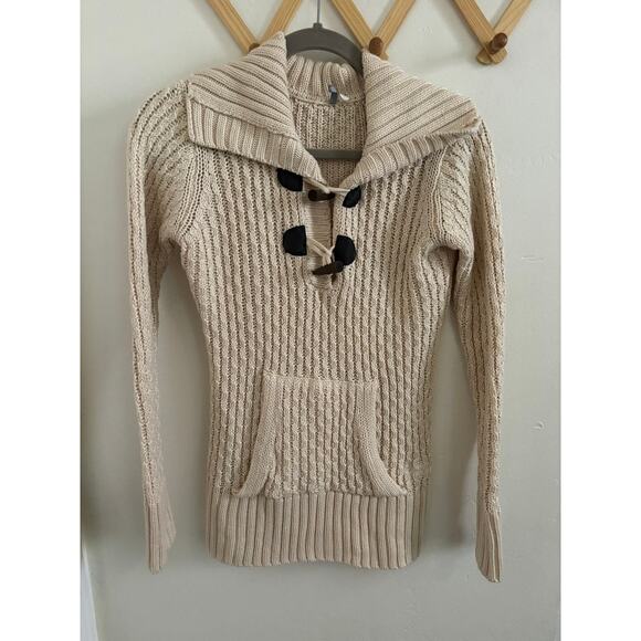 Rip Curl Sweater Women's Medium Beige Luna Pullover Chunky Knit Beach Pockets - Picture 2 of 9
